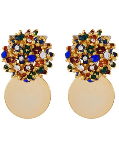 Venna Crystal Blossom Stud Earrings - Metallic