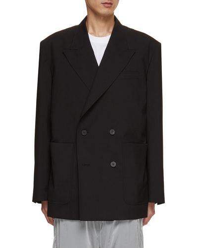 WOOYOUNGMI Logo Pin Double Breasted Wool Blazer - Black