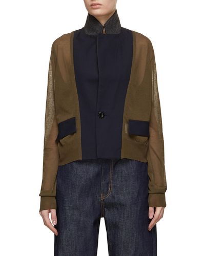 Sacai Suiting Mix Thin Knit Cardigan - Blue