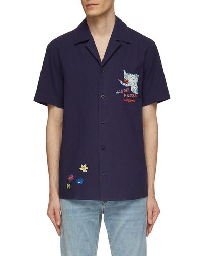 Scotch & Soda Embroidery Artwork Short Sleeve Shirt - Blue