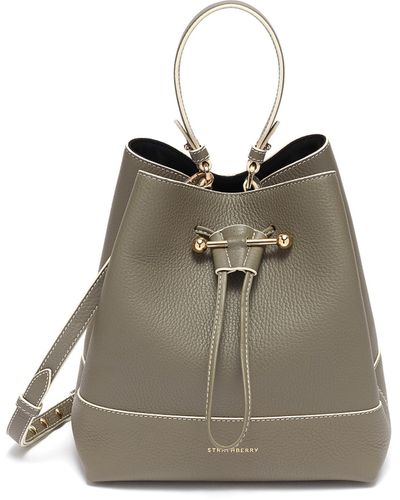 STRATHBERRY: wool midi bag in patchwork leather - Ivory  Strathberry  shoulder bag LANA MIDI BUCKET online at