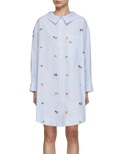 KENZO Fruit Stickers Hooded Cotton Shirt Dress - Blue