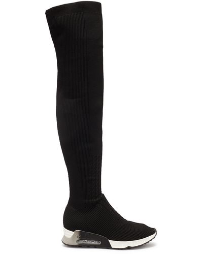 Ash 'lola' Thigh High Knit Sock Sneaker Boots - Black