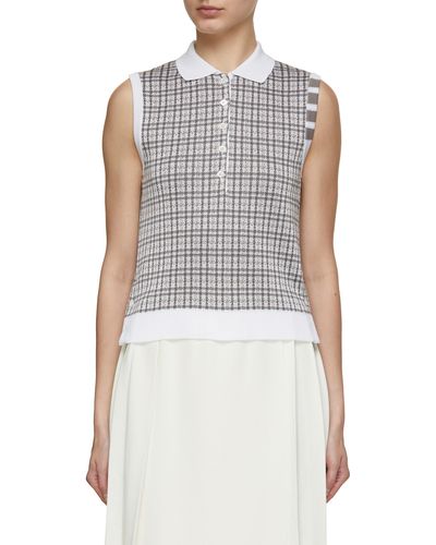 Thom Browne 4 Bar Sleeveless Check Polo - White