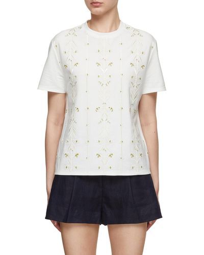 Giambattista Valli Floral Embroidered Cotton T-shirt - White