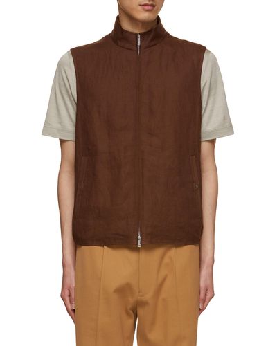 Zegna Zip Up Linen Vest - Brown