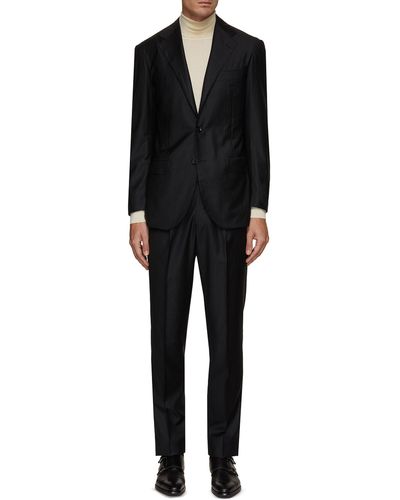 Ring Jacket Notch Lapel Glitter Stripes Evening Suit - Black