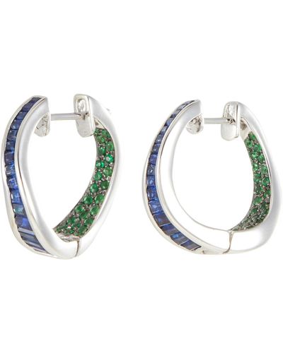 Kavant & Sharart 'talay' Sapphire Tsavorite 18k White Gold Wave Earrings - Blue