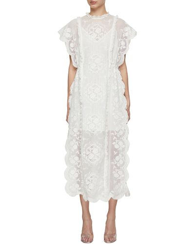 Zimmermann Alight Embroidered Motif Midi Dress - White