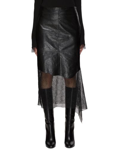 Helmut Lang Leather Lace Midi Skirt - Black