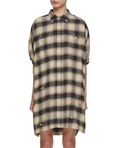 R13 Oversized Checkered Shirt Dress - Gray