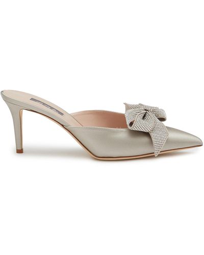 SJP by Sarah Jessica Parker Paley 70 Crystal Bow Satin Mule - White