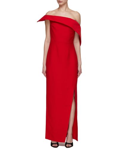 Roland Mouret Asymmetric Wool Silk Maxi Dress - Red