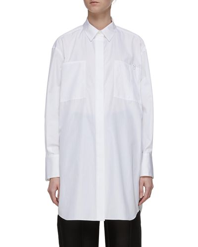 Sacai 'thomas Mason' Oversize Logo Embroidered Poplin Cotton Shirt - White