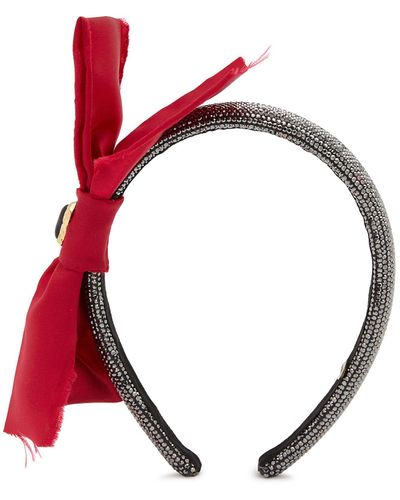 Venna Crystal Pavé Ribbon Headband - Red