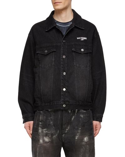 We11done: Black Oversized Faux-Shearling Denim Jacket