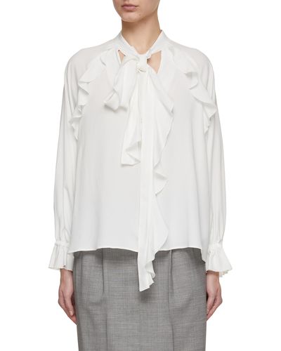 Marella Ruffled Tie Neck Blouse - White