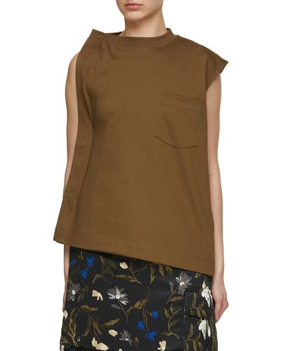 Sacai Asymmetrical Sleeve Front Pocket Jersey T-shirt - Brown