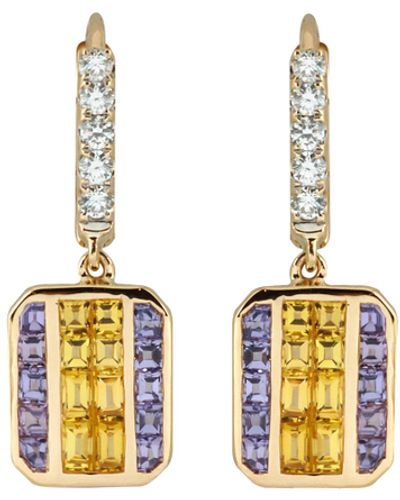 Kavant & Sharart 'geoart' Diamond Yellow And Purple Sapphire 18k Gold Drop Earrings - Metallic
