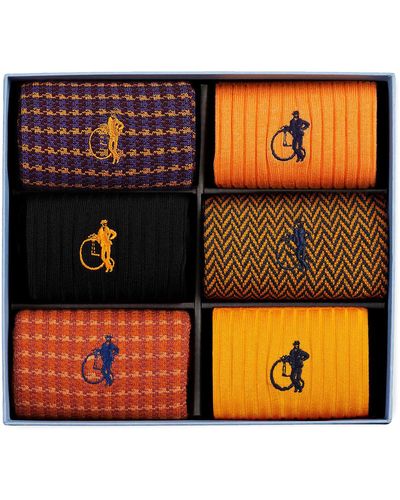 London Sock Company Dash Of Class Socks Gift Box — Set Of 6 - Orange