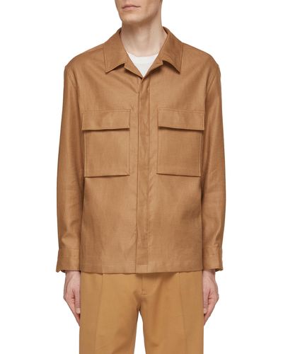 Zegna Button Up Linen Overshirt - Brown