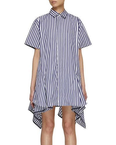 Sacai X Thomas Mason Striped Peplum Hem Shirt Dress - Blue