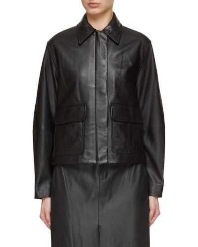 Vince Zip Front Leather Jacket - Black