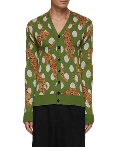 Amiri Leopard Polka Dot Merino Wool Cardigan - Green