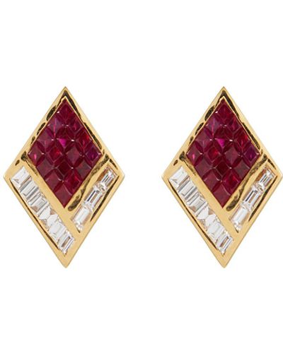Kavant & Sharart 'geoart' Diamond Ruby 18k Gold Rhombus Stud Earrings - Pink