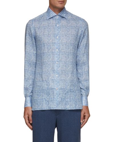 Isaia Basket Weave Print Shirt - Blue
