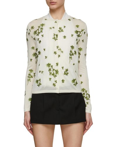 Giambattista Valli Leaf Emboridery Cashmere Cardigan - White