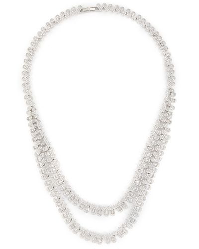 CZ by Kenneth Jay Lane Cubic Zirconia Rhodium Plated Brass Baguette Pear Necklace - White