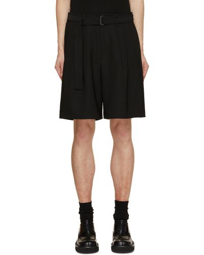 Attachment Tweed Pleated Belted Shorts - Black