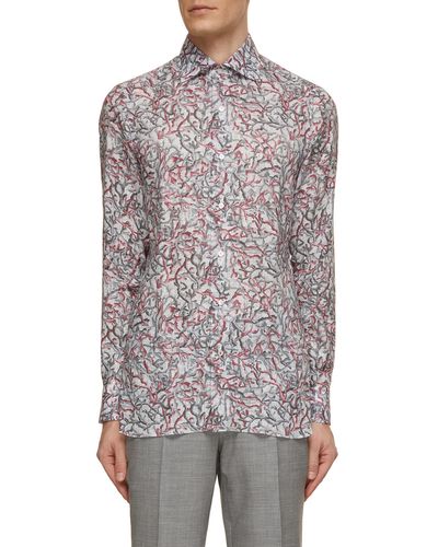 Isaia Milano Collar Coral All Over Print Shirt - Gray
