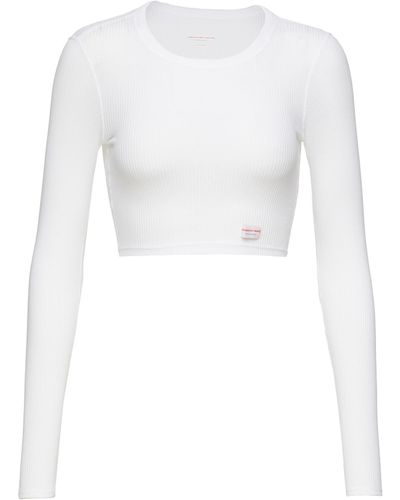 Alexander Wang Cropped Long Sleeve Ribbed Cotton T-shirt - White