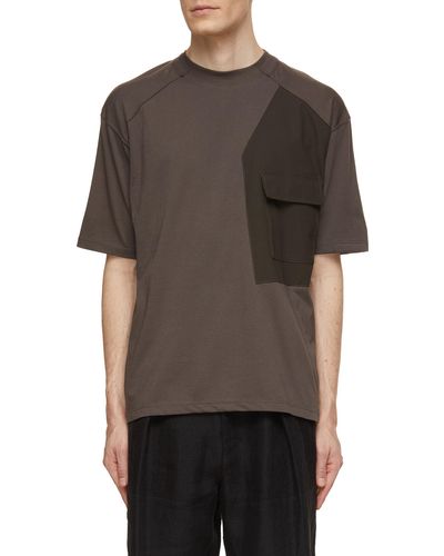 The Viridi-anne Contrast Pocket Patchwork T-shirt - Gray