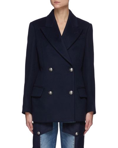 Alexander McQueen Double Breasted Lacing Detail Peacoat - Blue