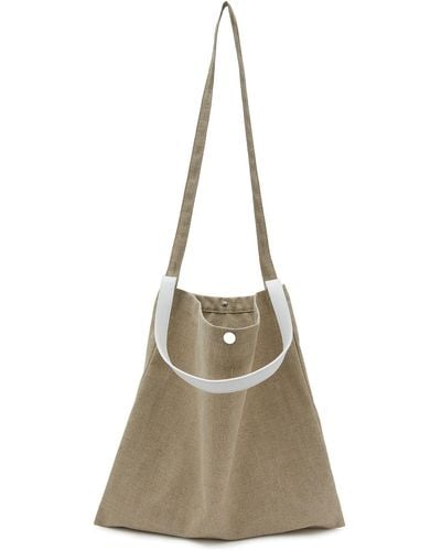 PB 0110 Medium Linen Messenger Tote Bag - Natural