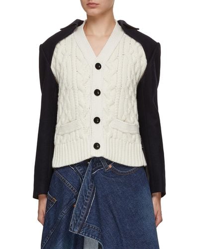 Sacai Convertible Wool Jacket X Knit Cardigan - Blue
