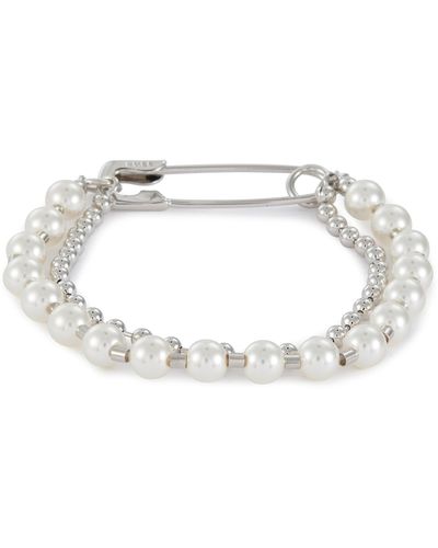 NUMBERING Crystal Pearl Plated Brass Safety Pin Bracelet - White