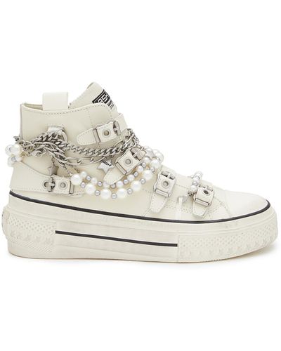 Ash Rainbow Chain Embellished Leather High-top Sneakers - White