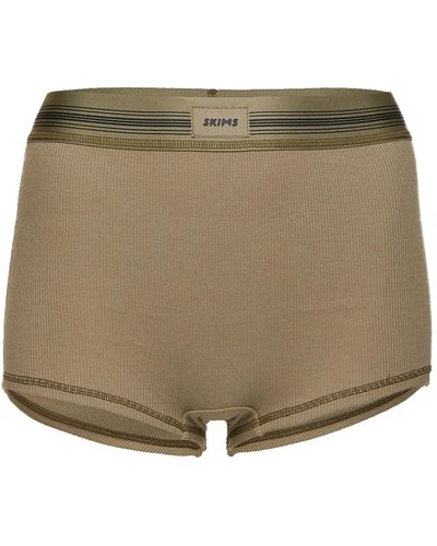 Skims Brand-patch Ribbed Stretch-cotton Boxer Shorts Pack Of Three