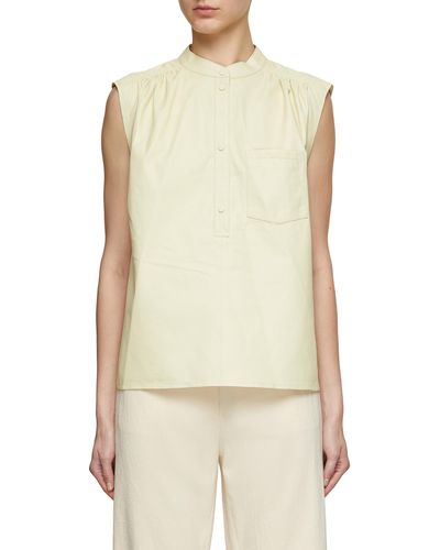 Yves Salomon Paper Leather Half Placket Top - Natural
