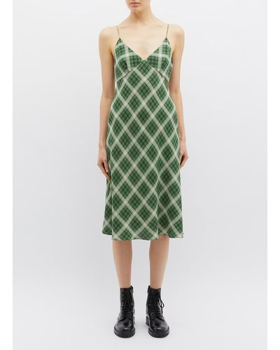 Marc Jacobs Check Plaid Silk Flannel Midi Dress - Green
