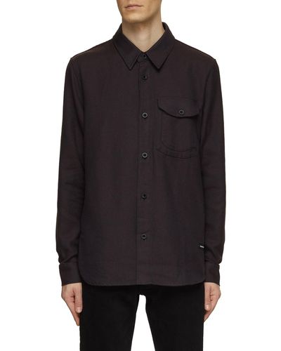 Denham Chest Pocket Flannel Overshirt - Black