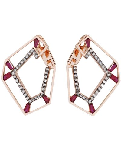 Kavant & Sharart 'origami Link No.5' Brown Diamond Ruby 18k Rose Gold Earrings - White