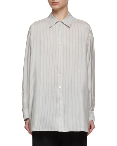 The Row Luka Oversized Striped Silk Shirt - Gray