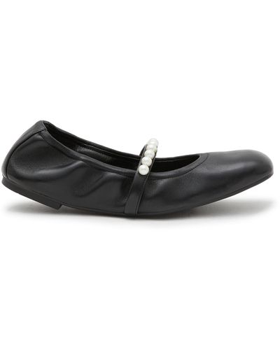 Stuart Weitzman Goldie Pearl Strap Patent Leather Ballet Flats - Black