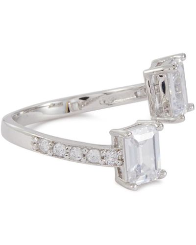 CZ by Kenneth Jay Lane Cubic Zirconia Rhodium Plated Brass Open Front Ring - White