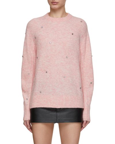 Mo&co. Crystal Embellished Knit Sweater - Pink